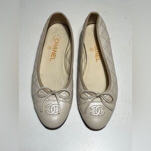 CHANEL Beige Quilted Ballet Flats